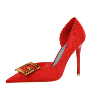 6168-2 in Europe and the sexy nightclub show thin fine with high heels shallow pointed mouth side hollow square buckle s