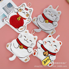 招財猫ハンドタオルメーカー卸売 吸水速乾 キッチンハンドタオル 子供用コーラルベルベットタオル 吸水速乾