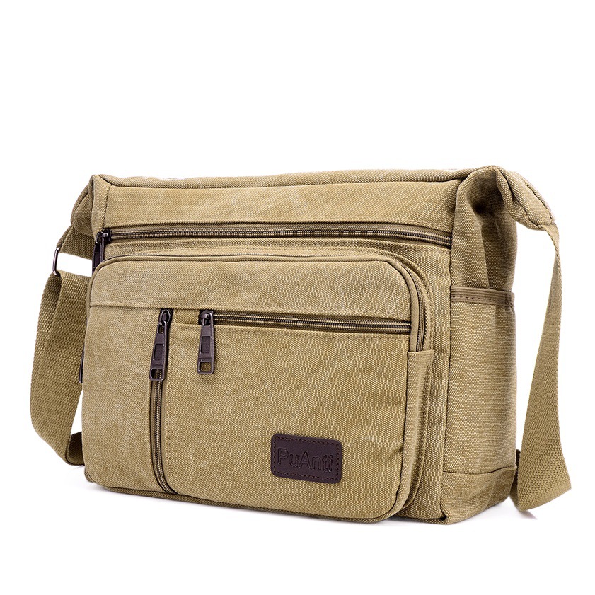 Cross-Border Men's Canvas Shoulder Crossbody Bag Multi-Layer Large Capacity Versatile Casual Canvas Bag Sports Shoulder Bag