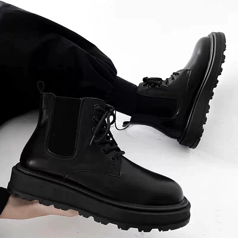 Ботинки Martin на толстой подошве, мужские ботинки, Новое поступление 2023 г., дымчатые Ботинки Челси на шнуровке, осенние ботинки средней длины на толстой подошве, повседневные мужские ботинки