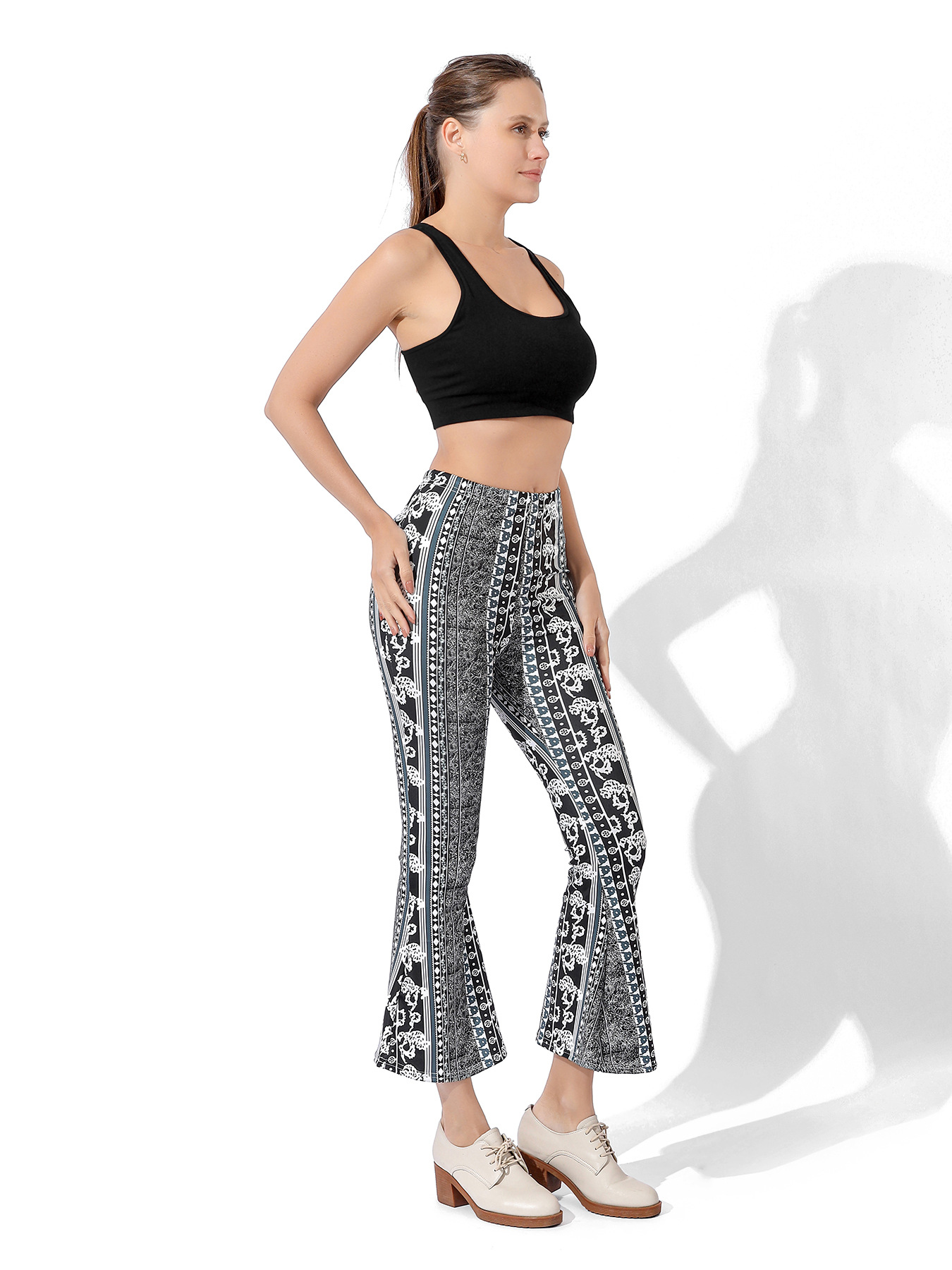 Pantaloni da yoga da donna stampa digitale elasticizzati allenamento per la danza shopping casual piccoli pantaloni da yoga freschi leggings con fondo a zampa d'elefante_voghion.com