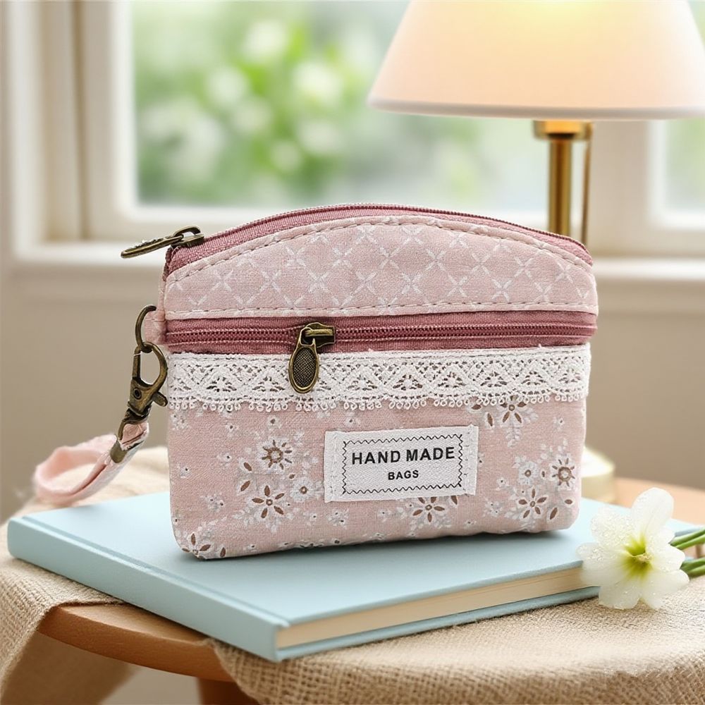 女包源头货源田园网格双拉手拎硬币袋 零钱包女小包中包