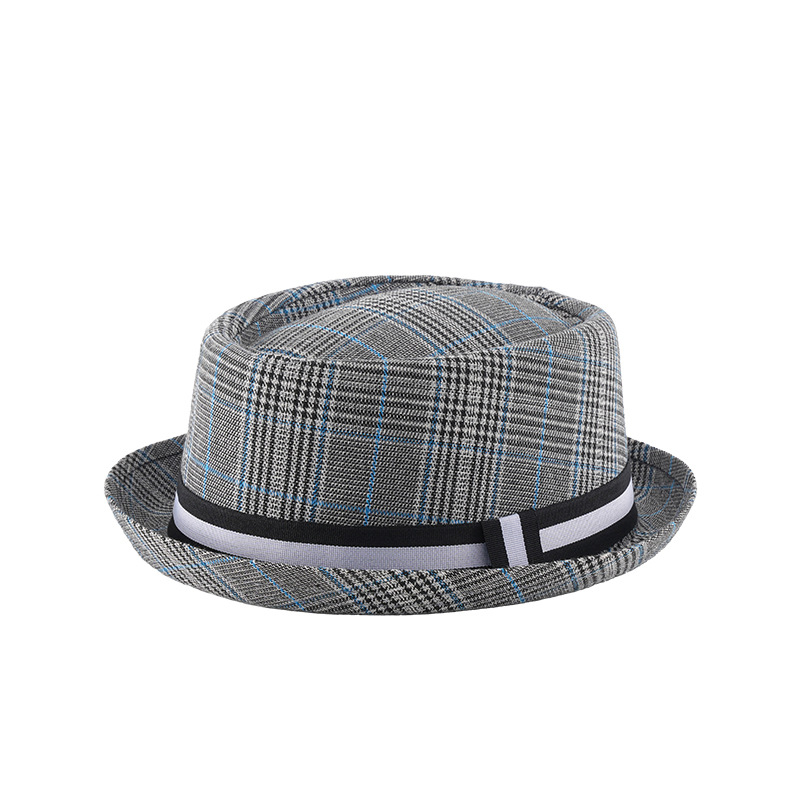 Sombrero de nuevo estilo para hombre, sombra de ala corta de verano, sombrero de caballero de jazz a cuadros de moda, sombrero de copa de cúpula de todo fósforo británico para mujer
