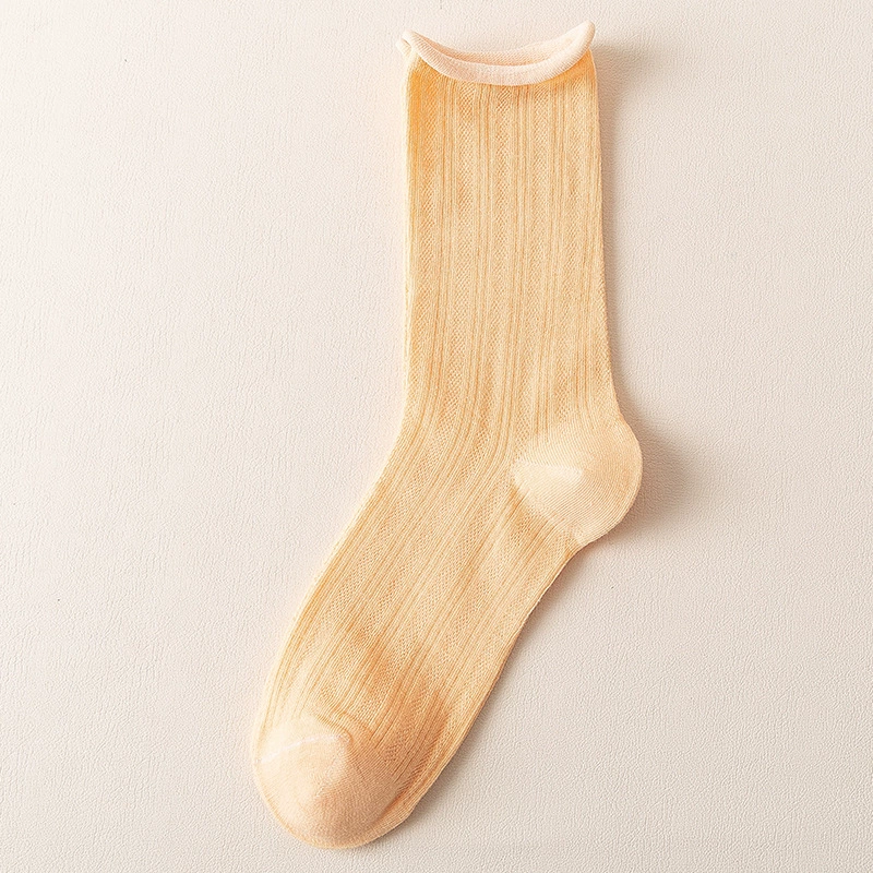Summer thin breathable black cotton knee socks, mid-length
