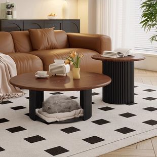 Medieval Style Log Coffee Table Cream Modern Simple Small Apartment Coffee Table Combination Cat Nest Storage Slate Coffee Table Combination