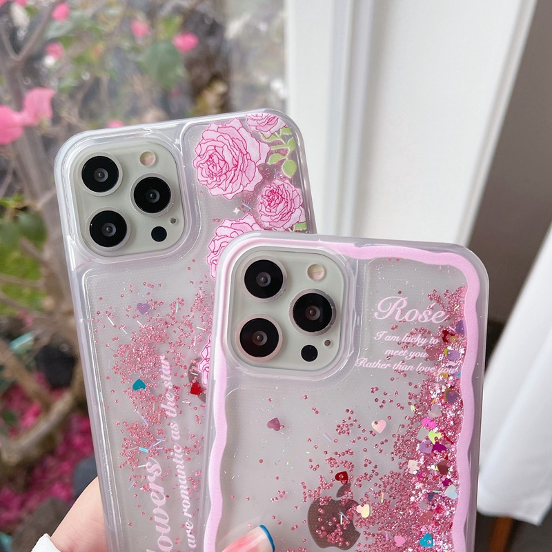 Glitter Phone Case For Iphone 15 Pro Max With Flower Wave Design_voghion.com