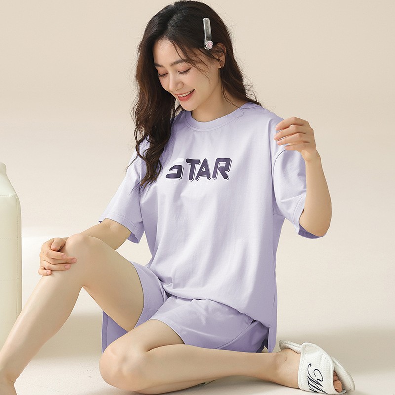 睡衣女款夏季新款圆领套头简约舒适女士可外穿大码短袖家居服夏天