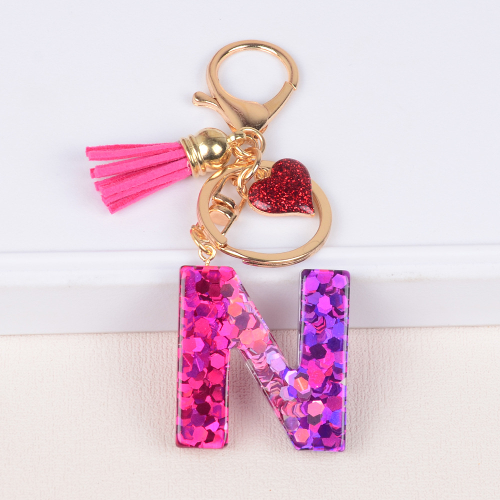 Lady Letter Heart Shape Resin Metal Epoxy Bag Pendant Keychain display picture 4