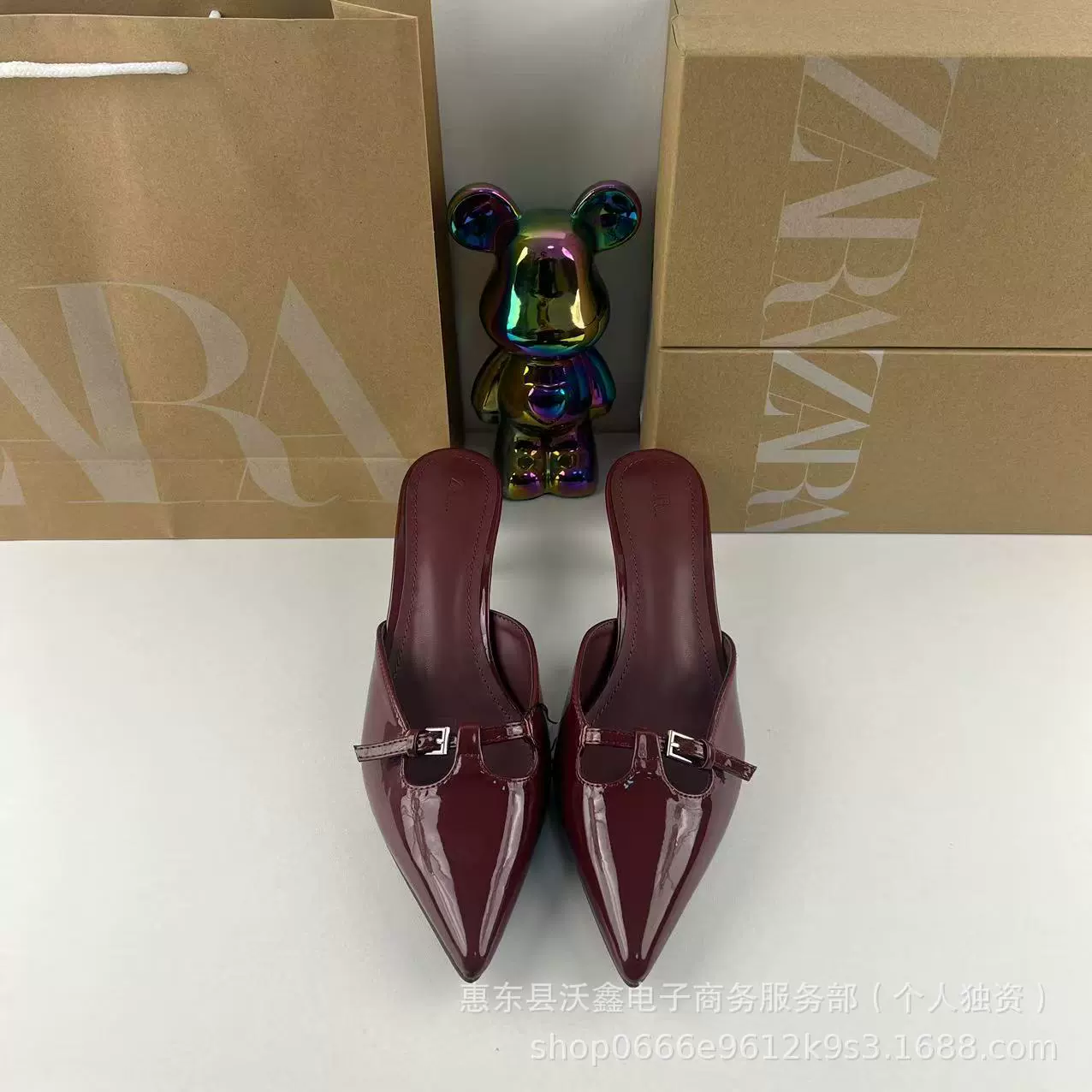 ZAR Летние новые женские туфли винно-красный остроконечный эффект лакировки на каблуках туфли Мюллер