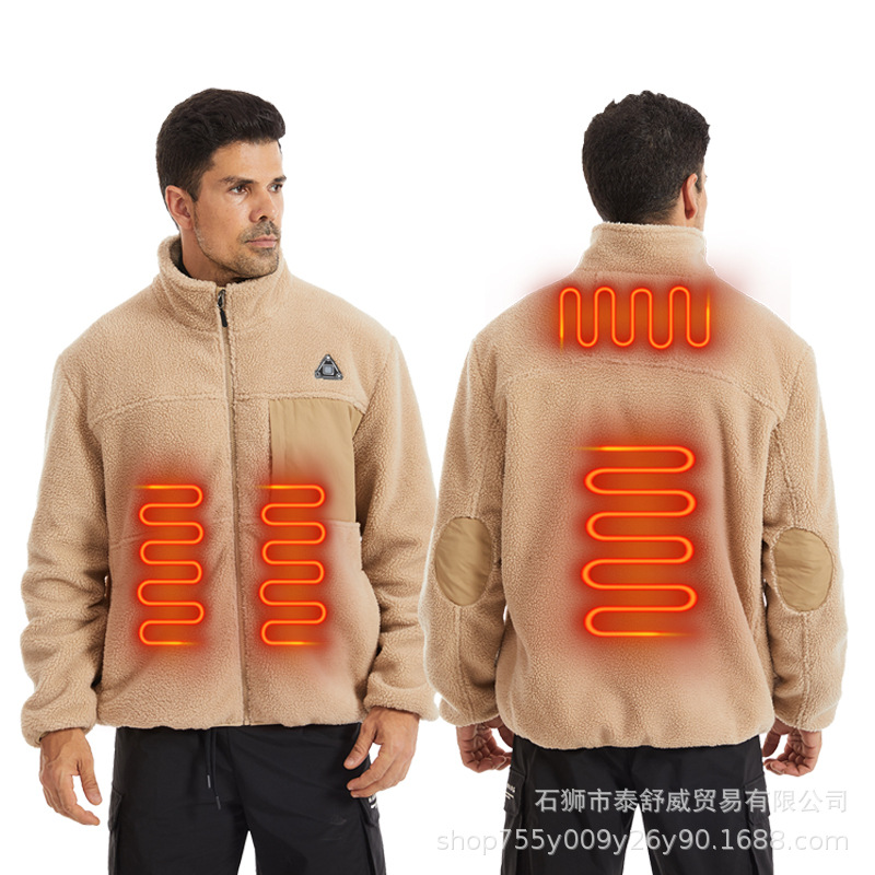 Fabricante personalizado invierno nuevo abrigo de calefacción eléctrica inteligente abrigo de calefacción de terciopelo caliente abrigo de calefacción de cuatro zonas ropa de calefacción