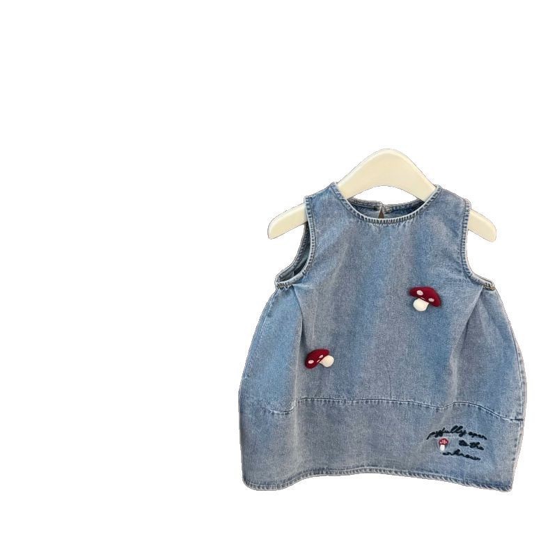 Xianning siete ropa infantil coreana para niñas estilo occidental falda de verano coreana bordado de mezclilla cogollos linda falda de chaleco