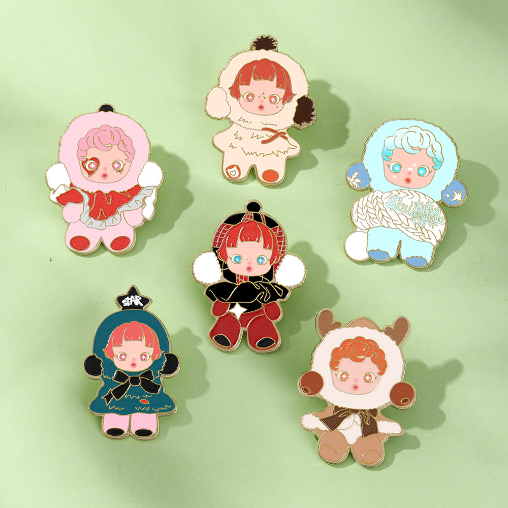 Animación animada DIMOO serie de insignia metálica Baby set Bubble Mart broches adornos de ropa lindos