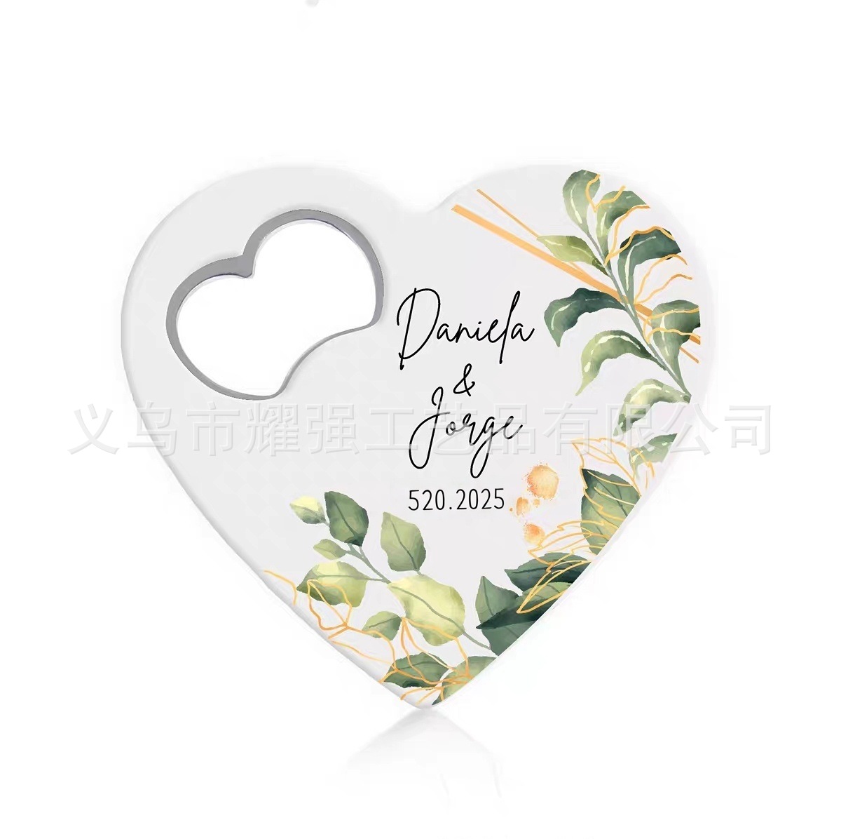 Abridor de botellas con forma de corazón de Amazon, de plástico, imprimible con UV, publicitario, creativo, para bodas, recuerdo, imán.