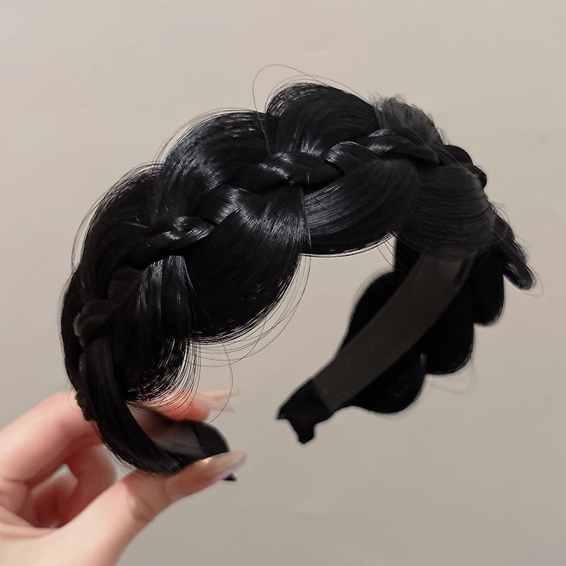 Anchos bordes trenzados de pescado pelucón de cabello para mujer cubierta cabello blanco broche de cabello con dientes antideslizante cubierta artefacto