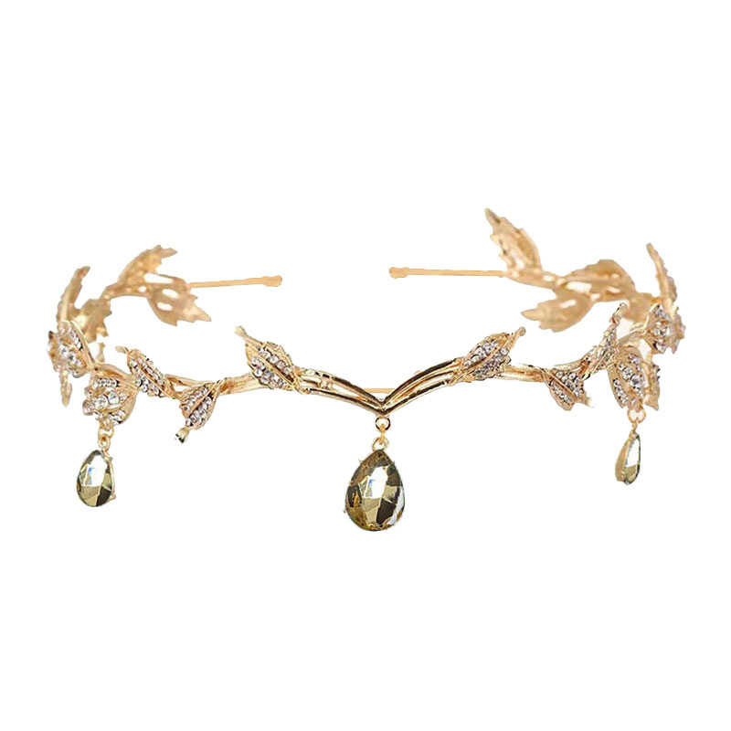 Corona barroca para mujer, dije de ceja nupcial de aleación con forma de gota de agua y hoja, diadema de princesa, accesorios para el cabello retro con diamantes de imitación