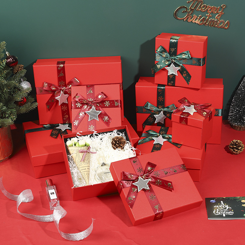 现货圣诞节礼物包装盒 围巾袜子红色天地 圣诞盒 苹果礼品盒