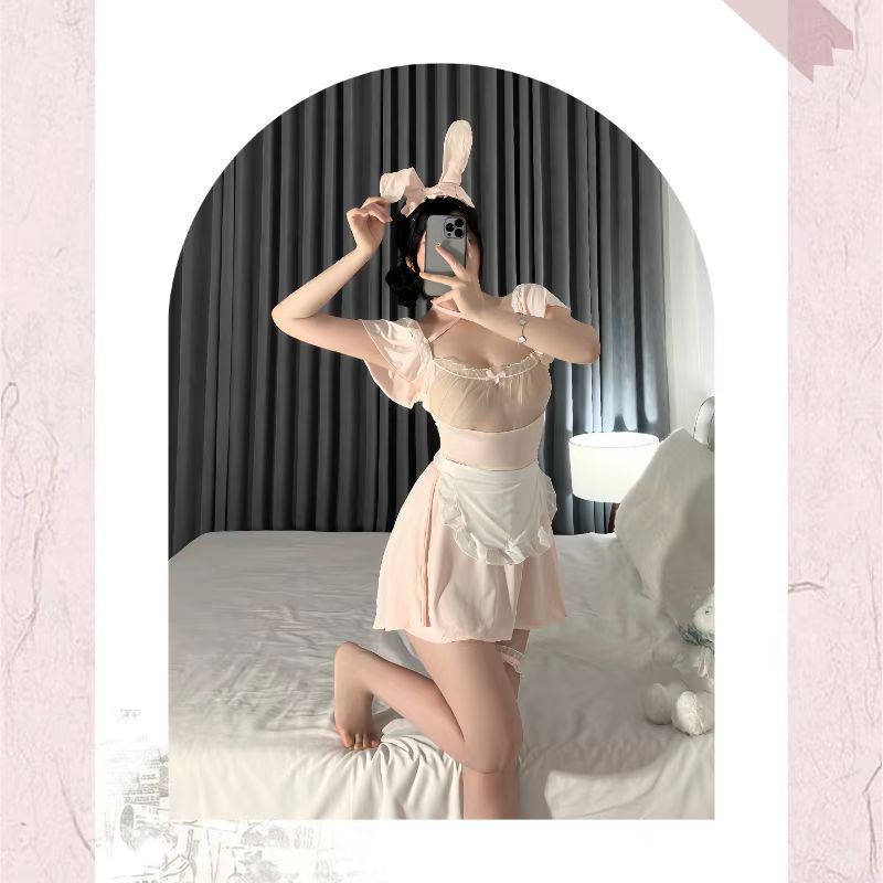 Bunny Maid Roleplay Lingerie Set with Catwoman Top and White Bodystockings, One Size — detail image 2