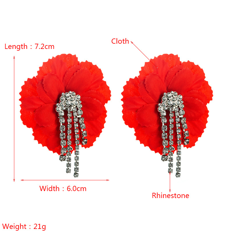 Cross-border New Arrival Exaggerated Alloy Diamond Ins Style Cloth Large Flower Earrings Female Tassel Za Earring With Same Kind Wholesale display picture 1