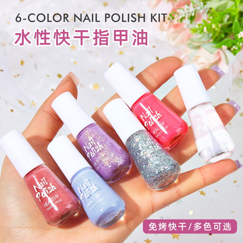 Cross-border new 6 bottles of nude glitter nail polish non-baked suit nail art sequins water-based nail polish can not be peeled wholesale