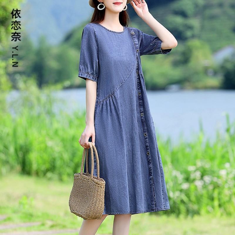 【3059人收藏】薄款牛仔连衣裙2025年夏季新款女装短袖休闲复古减