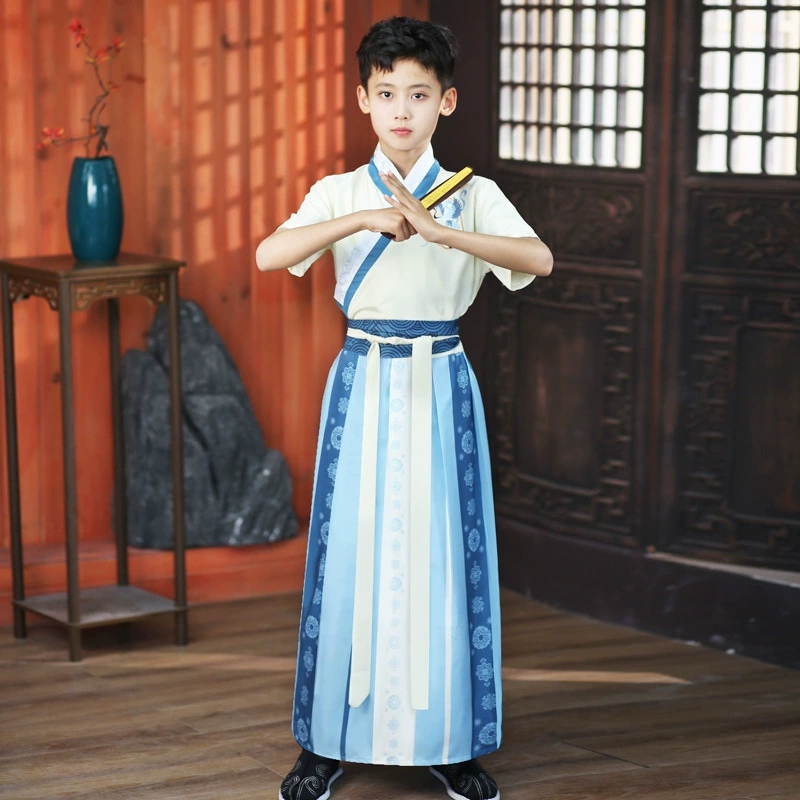 Детская Ханфу Летняя тонкая китайская школьный костюм для мальчиков