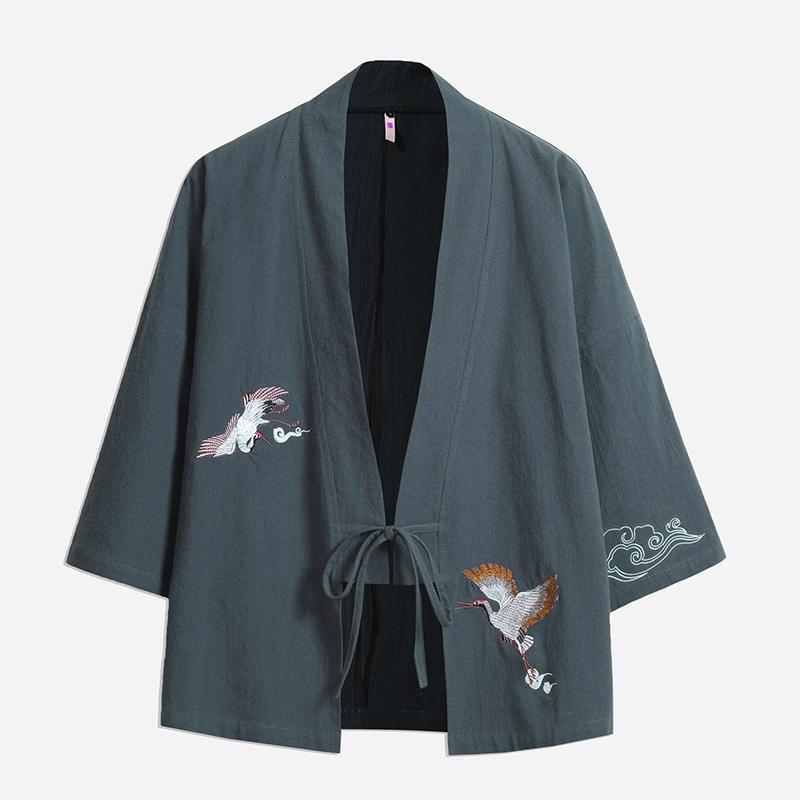 Improved Modern Hanfu Men's Antique Crane Embroidered Chinese Style Robe Men's Tang Suit Cloak Dance Performance Coat