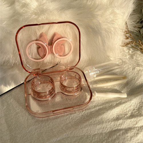 Three-dimensional bow contact lens box, no need to twist the lid, compact transparent contact lens companion box, leak-proof double box