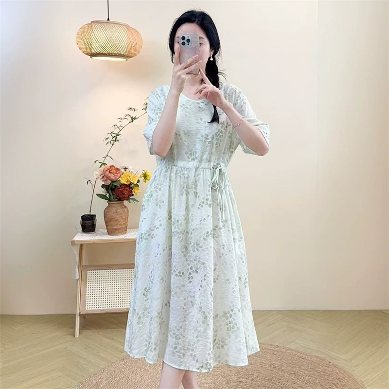 2025 новое платье с длинными рукавами, модное новое платье с цветочным принтом, большой размер, юбка средней длины, закрывающая живот, для похудения