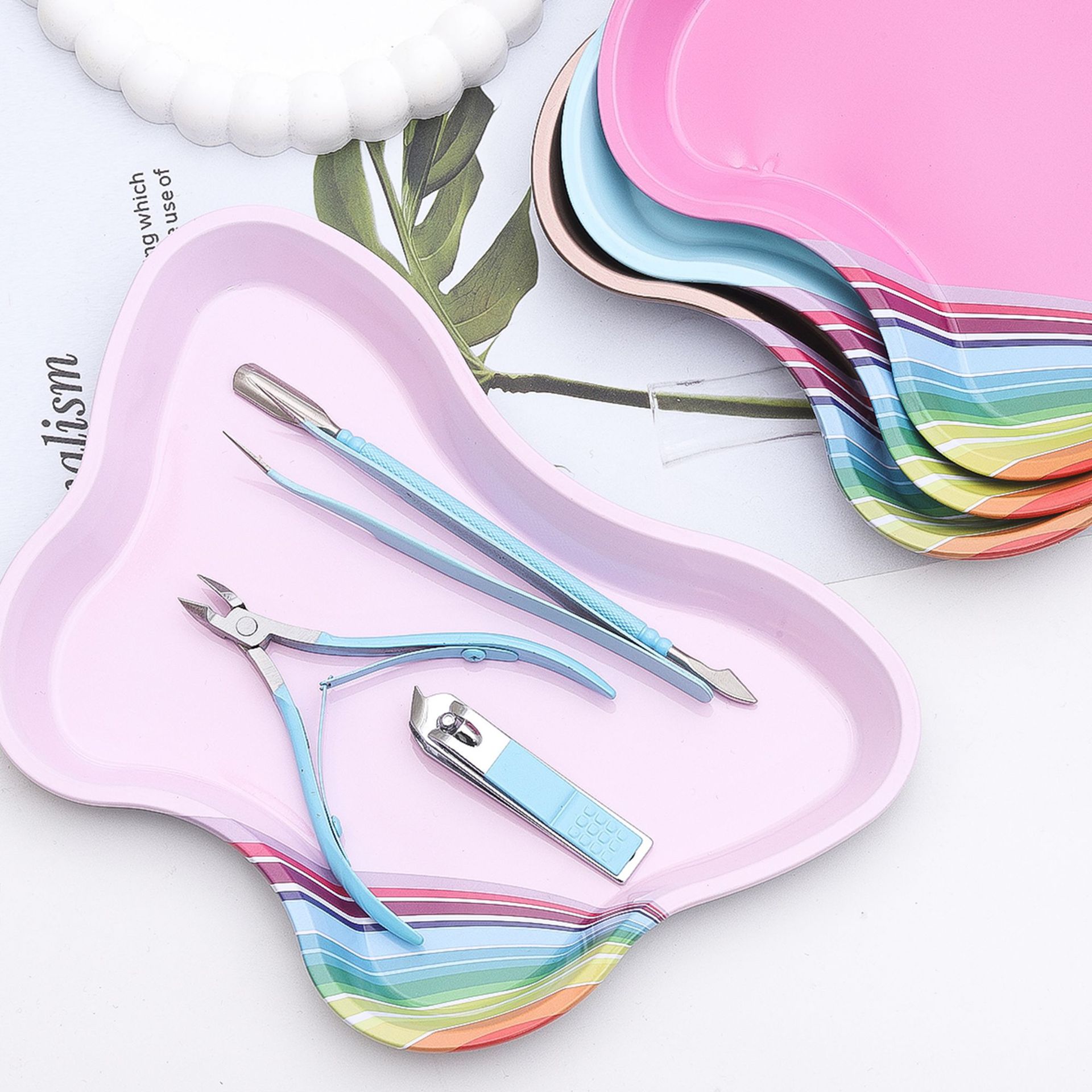 Bandeja de joyería de uñas de acero inoxidable en forma de mariposa transfronteriza bandeja de almacenamiento de herramientas de uñas bandeja de metal multifuncional