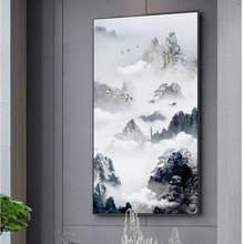 新中式山水风景竖版玄关装饰画现代简约挂画走廊过道背景墙壁画