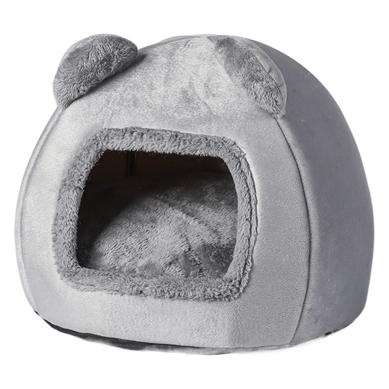 Nuevo nido de gato con cabeza de oso transfronterizo, cálido y cómodo, más cama de gato cerrada de terciopelo, nido para mascotas para perros pequeños y medianos, suministros para mascotas