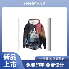 加绒连帽衫晕染效果3D数码印花秋冬男女卫衣亚马逊货源 一件代发