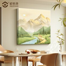 日照金山饭厅背景墙装饰画2026新款颗粒感砂岩画聚财好寓意山水画