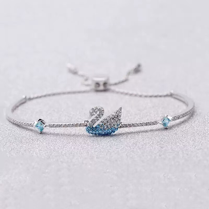 Swarovski Element Swan Bracelet for Women, Gradient Black and Blue, Adjustable Swan Bracelet, Cross-Border