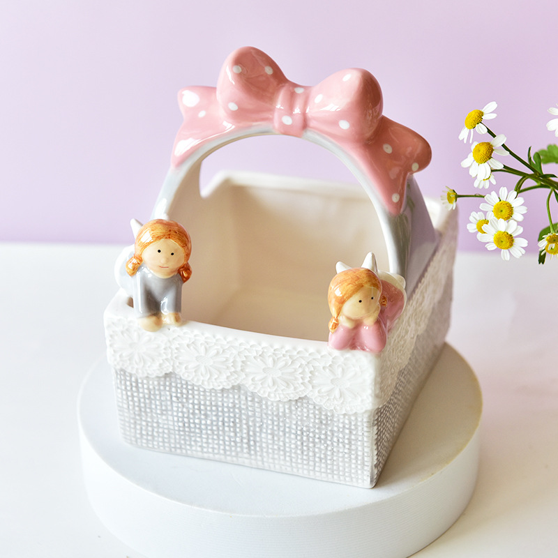 Boda americana Ángel Día de San Valentín Rosa chica Corazón de cerámica cesta de almacenamiento cesta de cerámica cesta de flores decoración adornos image 2