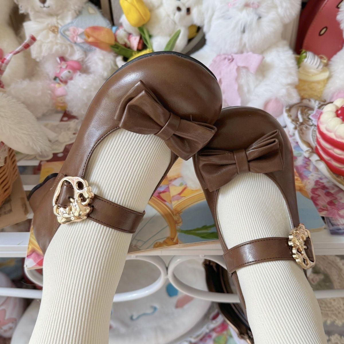Zapatos de lolita primavera 2026 nuevos zapatos de arco de moda simple cabeza redonda adorable zapatos de talón grueso dulces marizhen