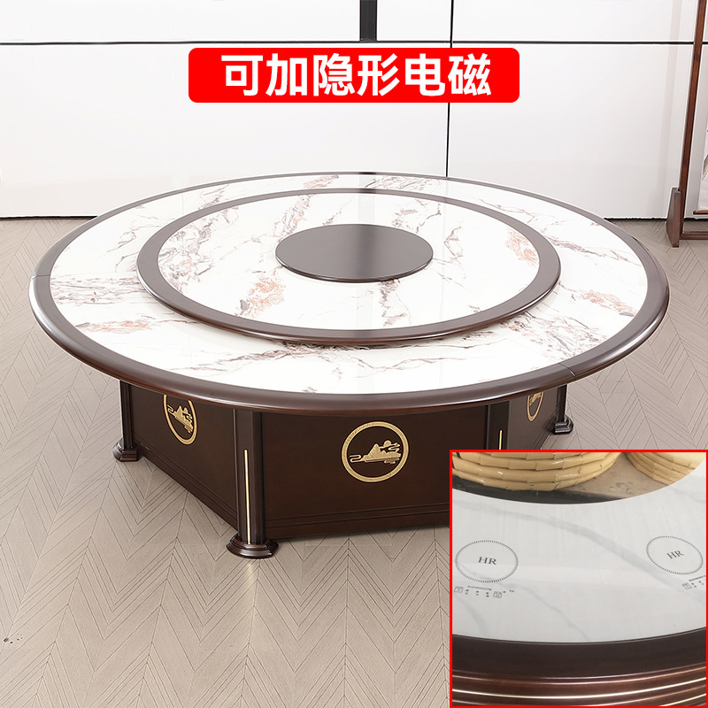 工場直販の新しい中国風のスレートホテル電気ダイニングテーブル大型ラウンドテーブル鍋テーブルクラブボックススレートテーブル20人用|undefined