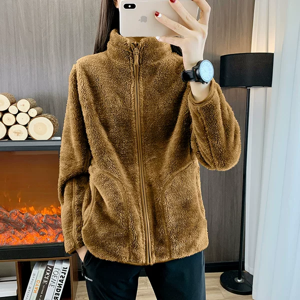 Autumn and Winter Outdoor Collar fleece-lined Warm Double-sided Wear Coral Fleece Jacket Fleece Jacket for Men and Women Couple Polar Fleece Cardigan