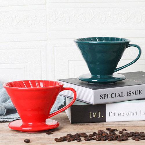 Ceramic hand brewed coffee filter cup V60 conical filter threaded drip coffee cup creative coffee utensils