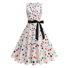 欧美跨境女装夏季热卖无袖彩色波点连衣裙2025新款韩版度假连衣裙