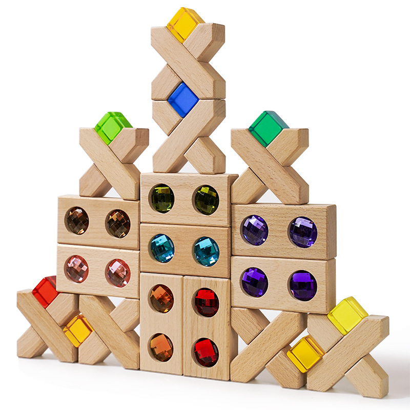 Bloques de construcción de GEMA de cristal acrílico bloque de arco iris Cubo de alta transmisión de Luz Juguetes Educativos sensoriales de jardín de infantes para niños