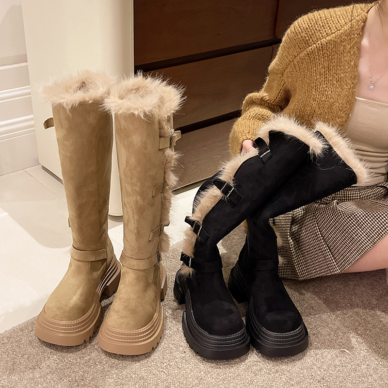 Thick-Soled Two-Wear Furry Snow Boots for Women 2025 Winter Slimming Look Northeastern Boots High-Top Fleece-Lined Over-The-Knee Boots