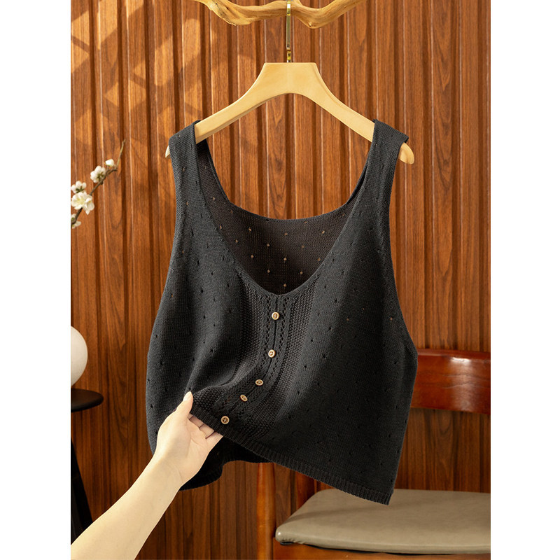 Plus Size Thin Camisole Layering Vest Women's Spring/Summer Loose Faux Cardigan Knitted Vest for Petite Women
