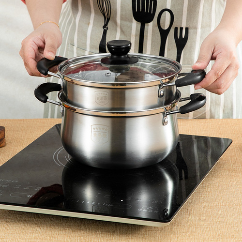 304 stainless steel soup pot double handle household porridge pot soup pot hot pot single handle milk pot baby food supplement steamer