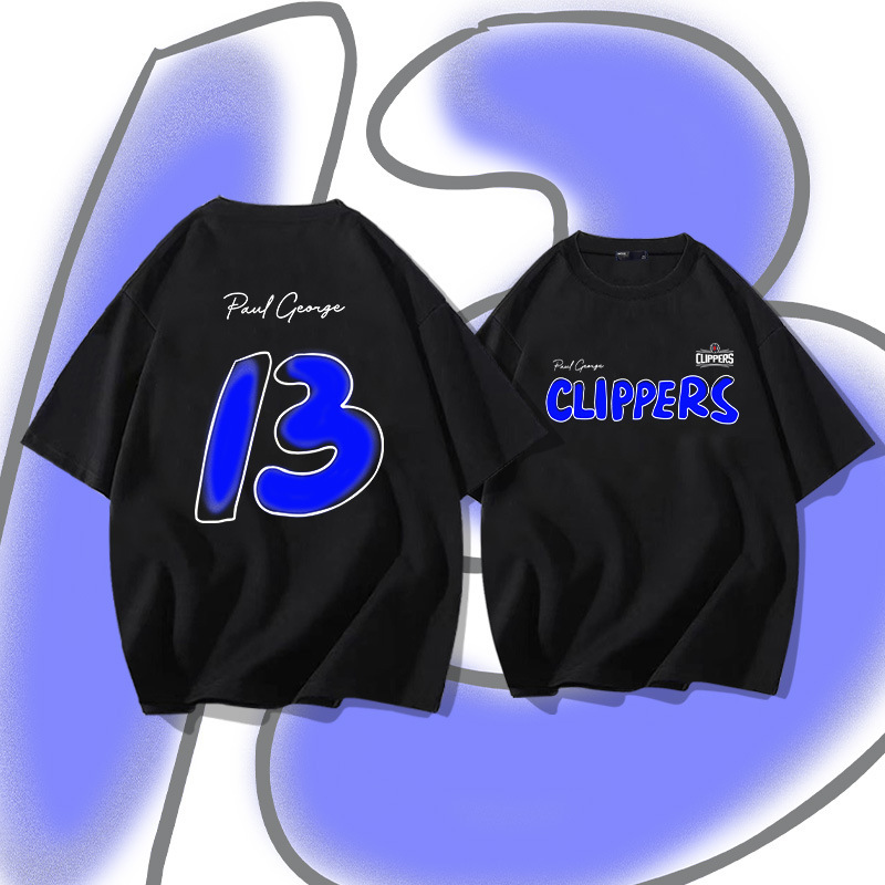 Speedboat team Paul George No. 13 cotton short-sleeved T-shirt men's summer youth fashion brand loose off-shoulder half-sleeve top