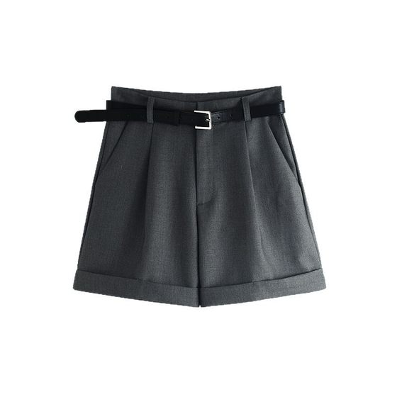 Curl-edge Suit Shorts Women's Summer 2025 Casual Fashionable Loose Thin Slimming High Waist A- shaped khaki Wide-leg Pants