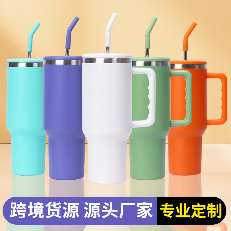 跨境大容量30oz40oz汽车杯车载带手柄不锈钢保温杯便携吸管冰霸杯