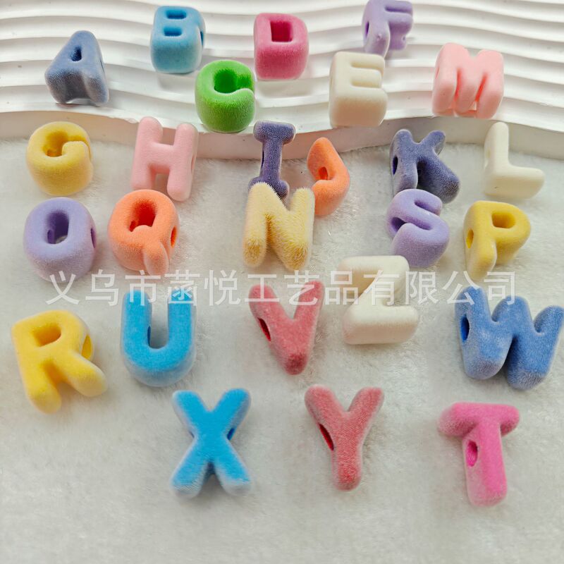 Colorful Perforated Flocking Letter Beads Acrylic 3D Letter Beads Phone Chain Fan Support Pendant Keychain Accessories