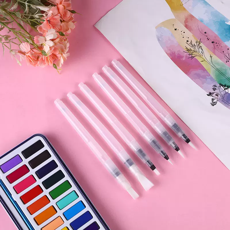 固体水彩自来水笔 灌水绘画毛笔尖头平头笔 便捷式水溶彩铅绘画笔