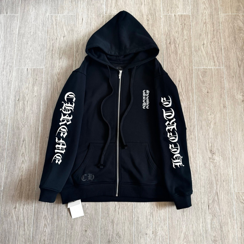 【Premium Edition in Stock】High-Quality Chrome Hearts Letter Print Zip-Up Sweatshirt Unisex
